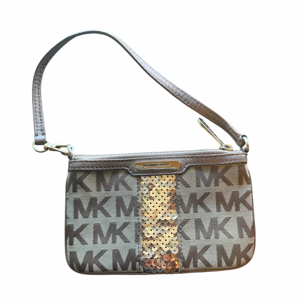 Michael Kors Tan and Gold Wristlet